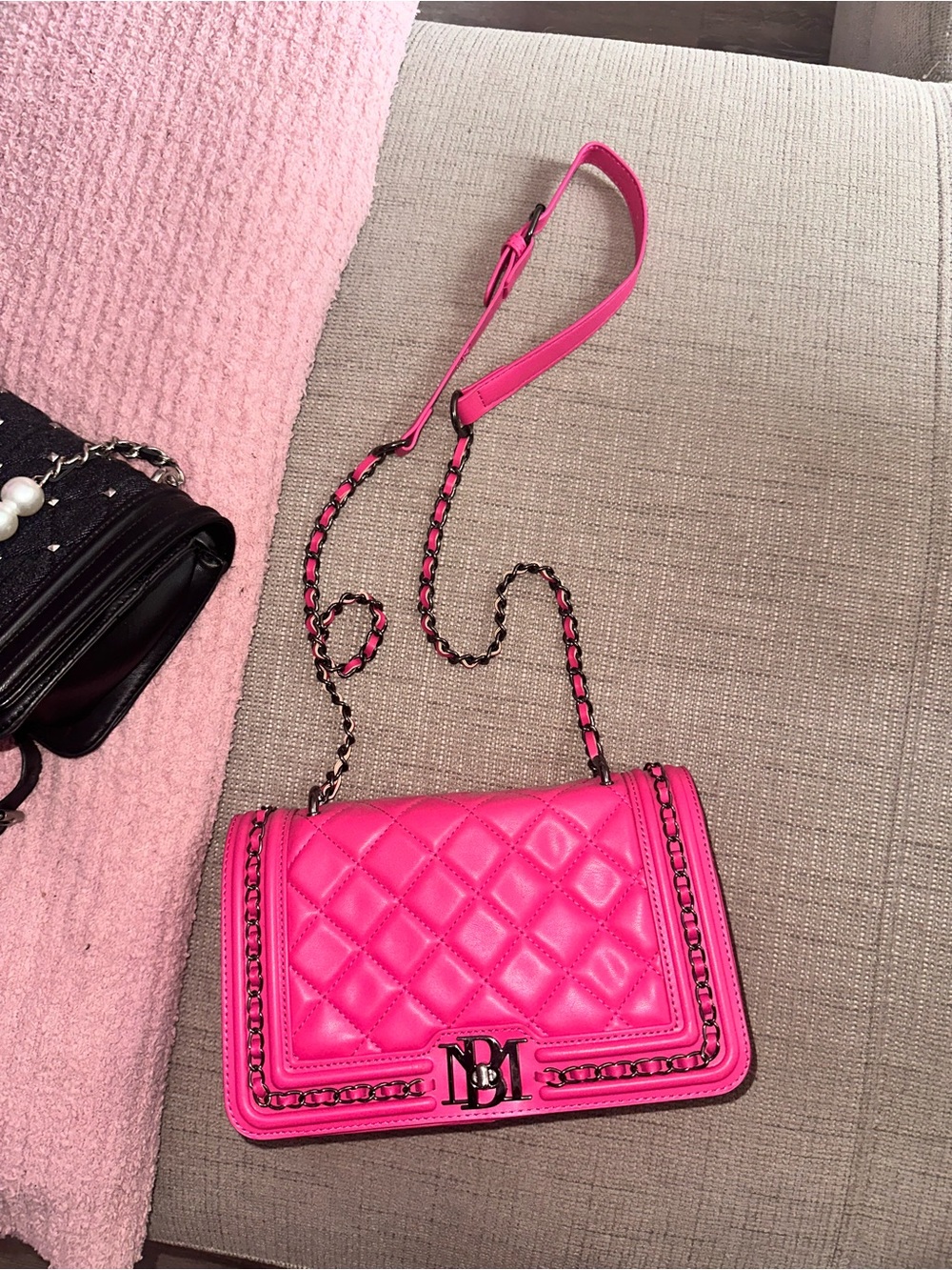 Hot Pink Quilted Crossbody Bag with Chain Strap